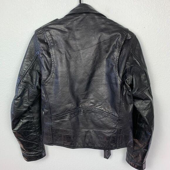 Vintage 90s Genuine Leather Black Silver Moto Motorcyle Jacket 36 4 XS Small - Picture 7 of 7